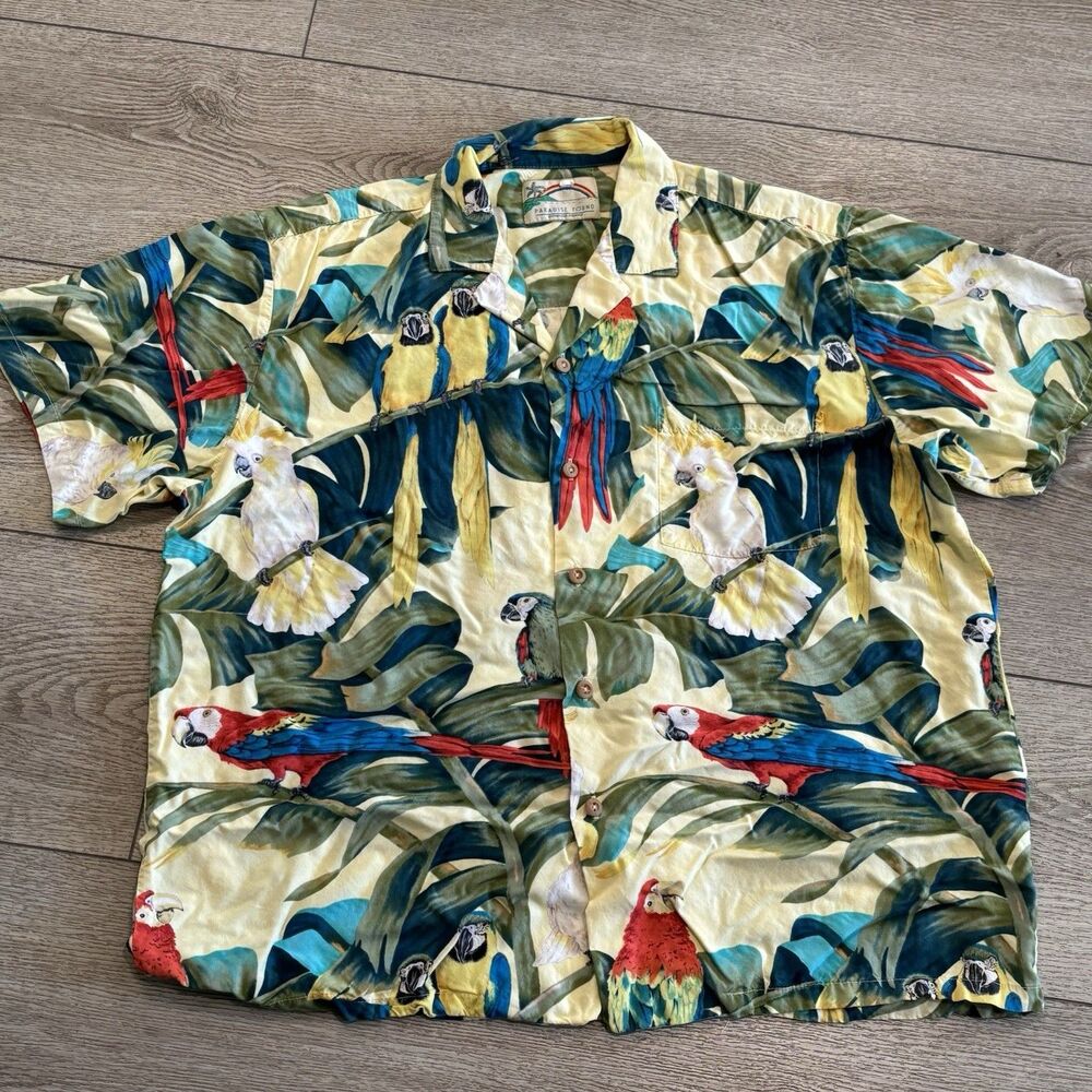 Paradise Found Vintage Magnum PI‎ Shirt Mens Medium Hawaiian Jungle Bird Parrot